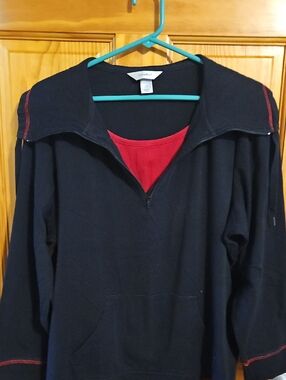 CJ Banks Black 1/4 Zip  Top with Red Faux Trim Tank 1x